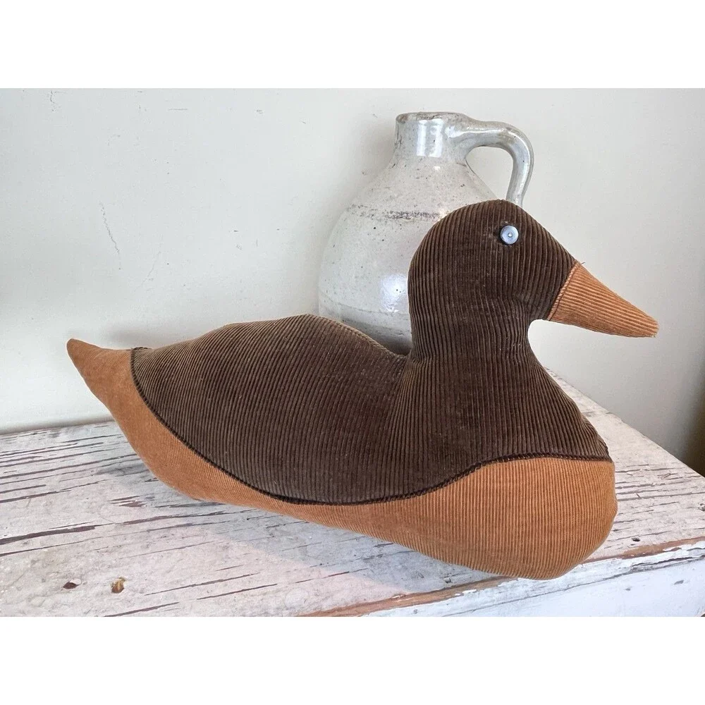 Vintage Mallard Duck Door Stop Corduroy Fabric Whimsy 18” Stuffed Grannycore